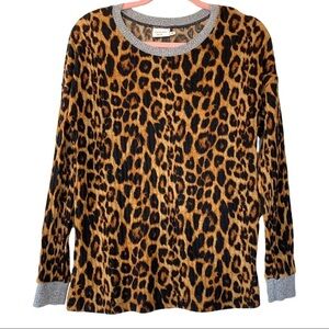 Crescent Drive Leopard Long Sleeve Knit Loungewear Top Size Extra Small